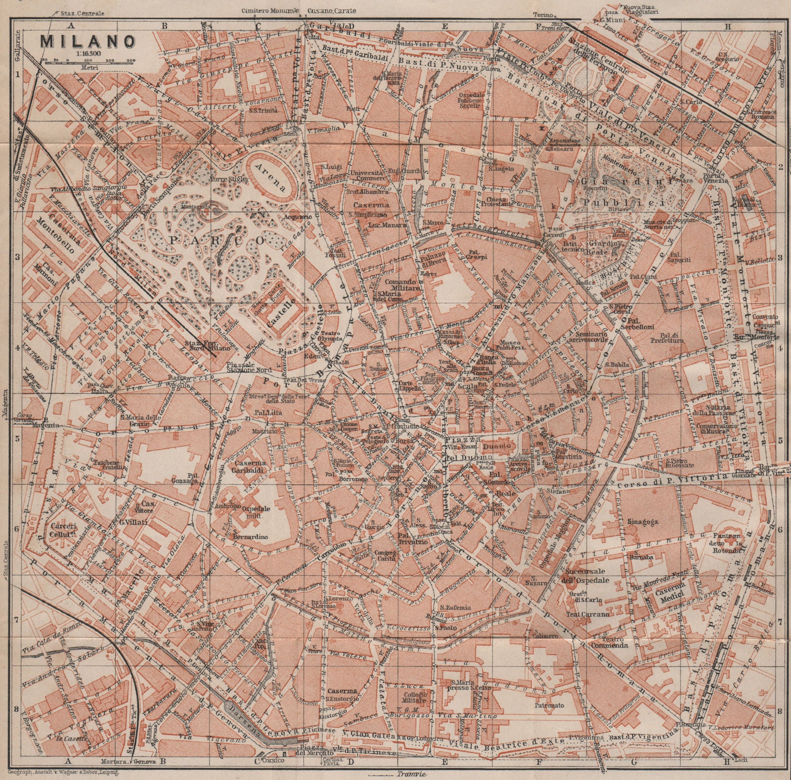 MILAN MILANO. town city plan piano urbanistico. Italy mappa. BAEDEKER 1913
